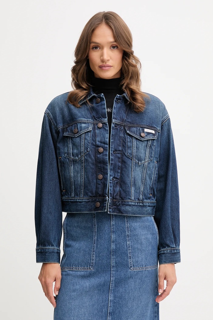 Bavlnená rifľová bunda Calvin Klein Jeans bez kapucne modrá LV047D838G