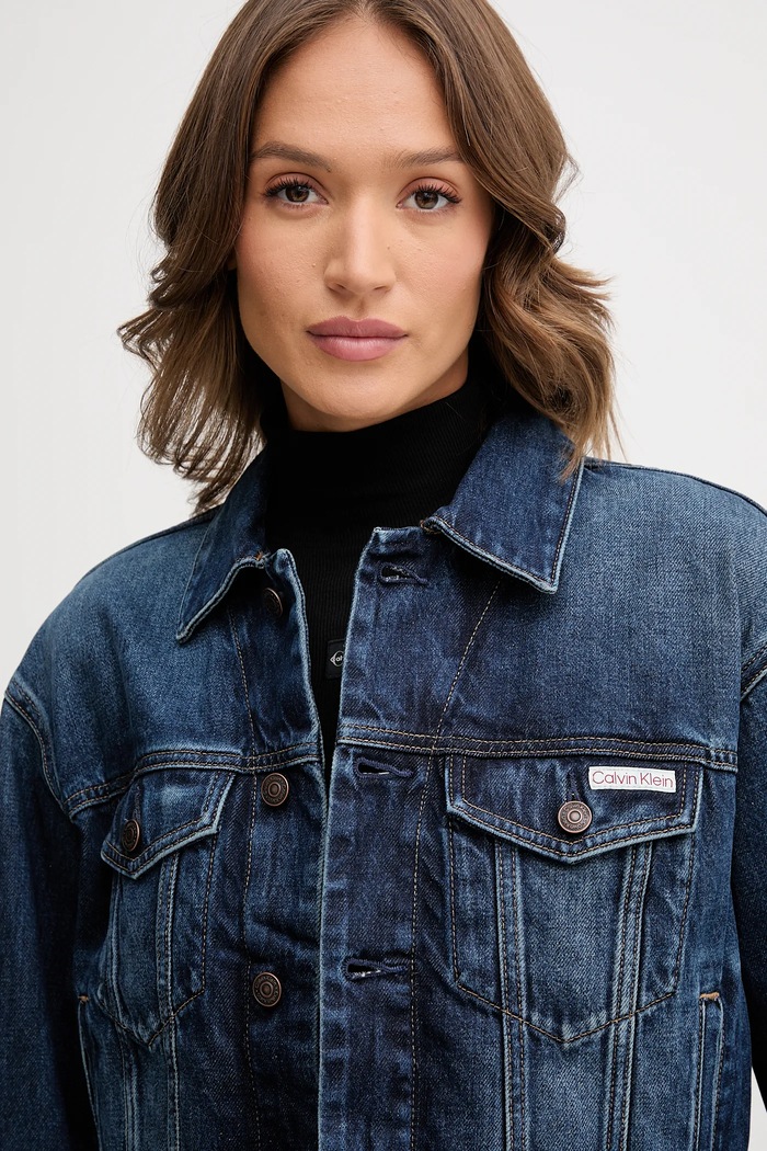Bavlnená rifľová bunda Calvin Klein Jeans modrá LV047D838G