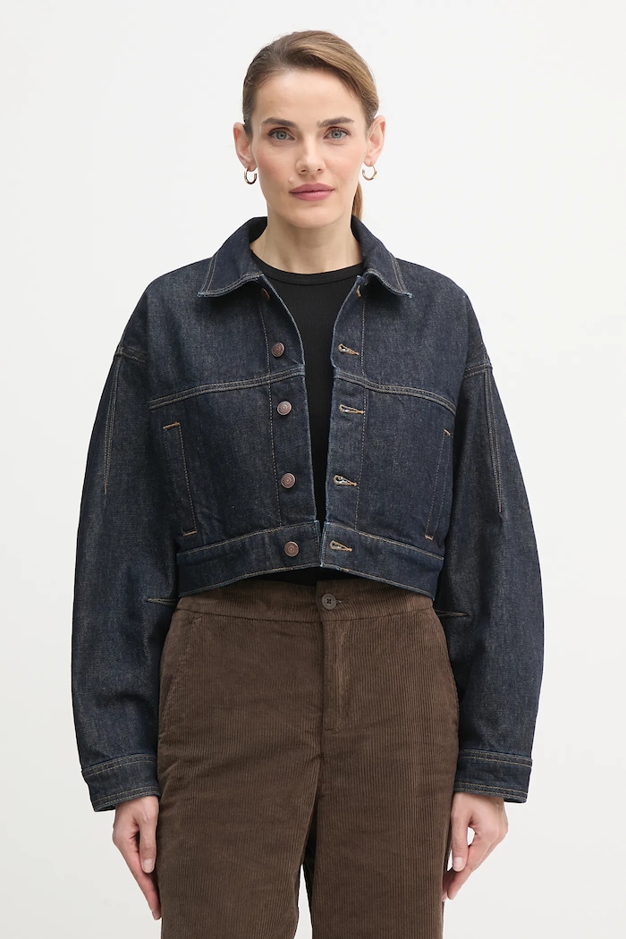Rifľová bunda Calvin Klein Jeans bez kapucne tmavomodrá LV047D700G