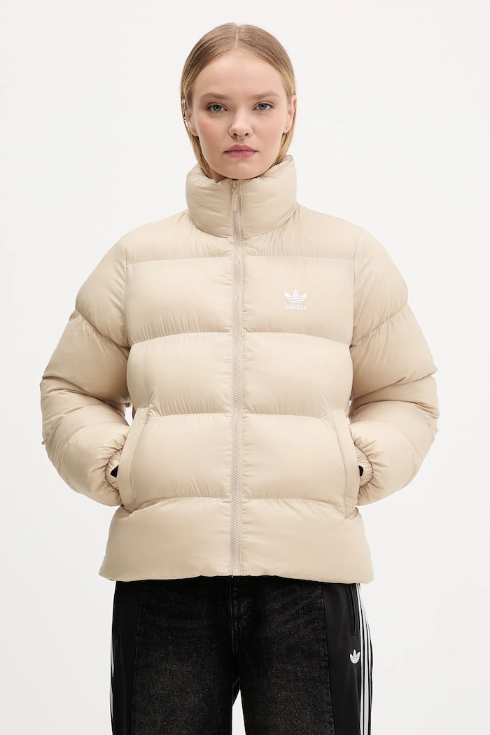 adidas Originals kurtka Short Puffer bez kaptura beżowy JX2947