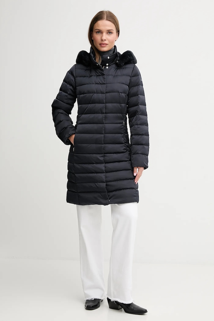 Péřová bunda Geox BETTANIE s podšívkou námořnická modř W5626H.T3122
