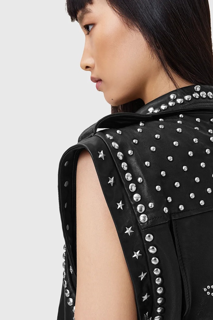 Usnjen brezrokavnik AllSaints BILLIE črna W051LC