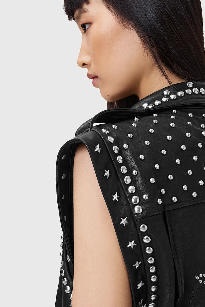 Usnjen brezrokavnik AllSaints BILLIE črna W051LC