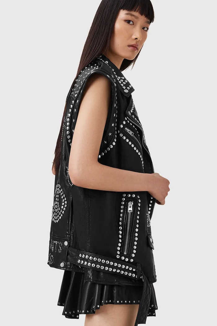 Usnjen brezrokavnik AllSaints BILLIE W051LC