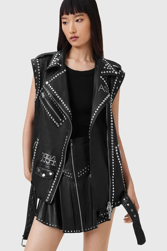 Usnjen brezrokavnik AllSaints BILLIE W051LC