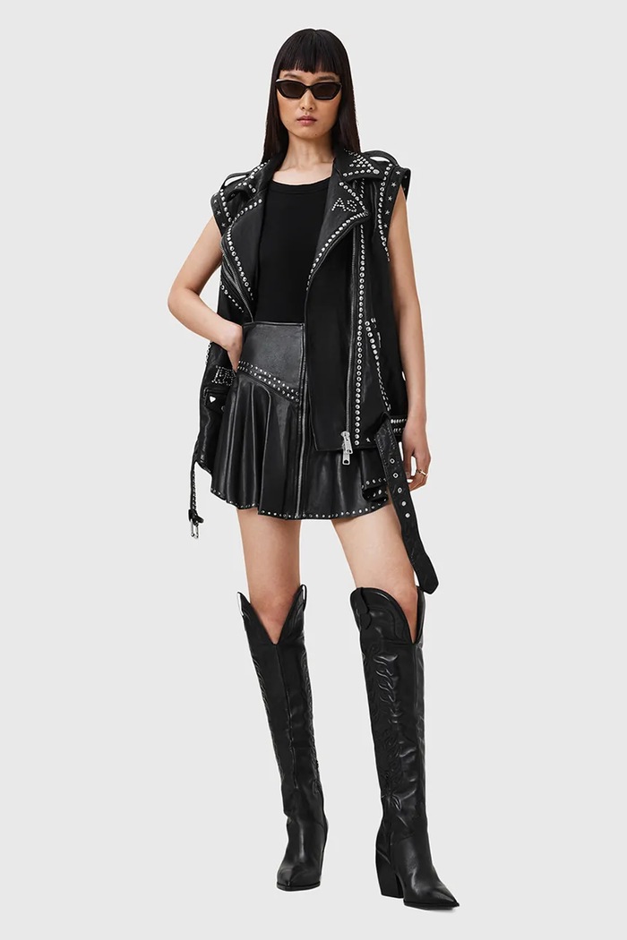 Usnjen brezrokavnik AllSaints BILLIE W051LC
