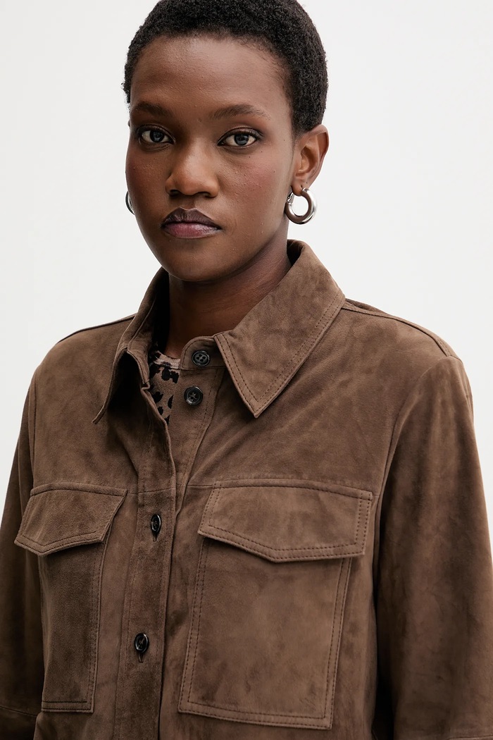 Marella camicia in pelle scamosciata marrone 2523446041200
