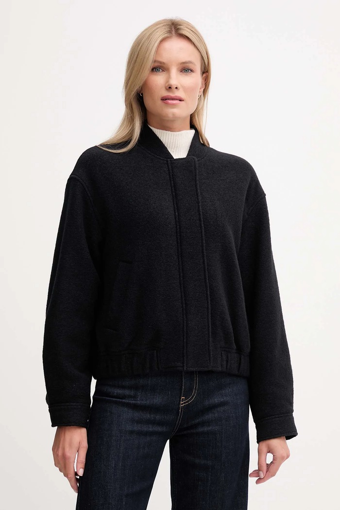 Tommy Hilfiger jachetă din amestec de lână cu captuseala negru WW0WW45724