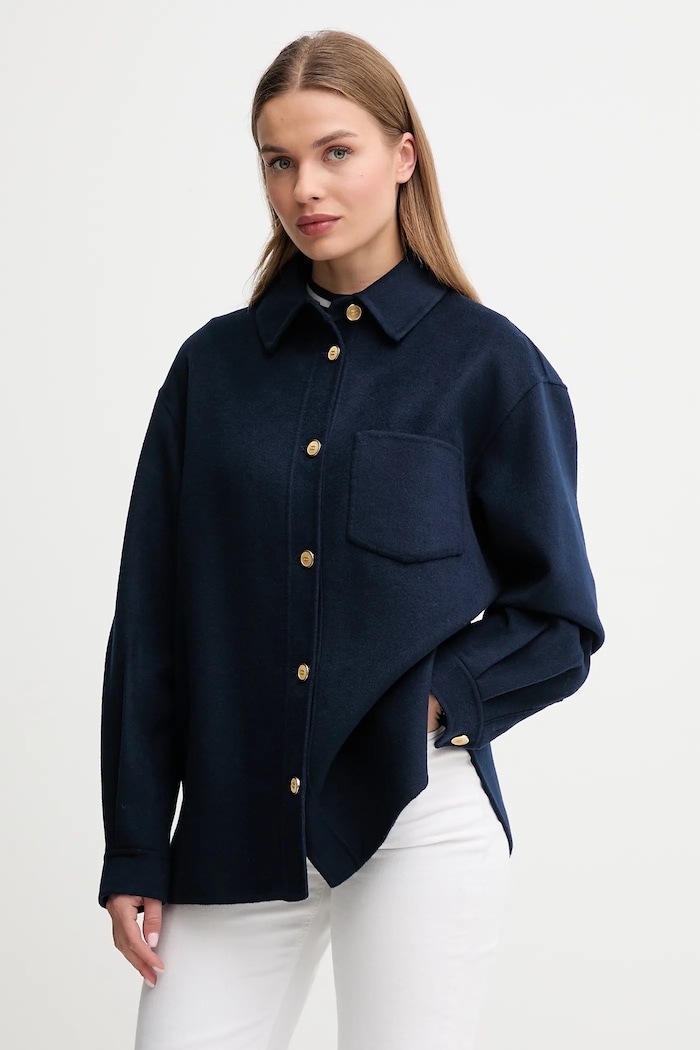 Tommy Hilfiger jachetă din amestec de lână necaptusit bleumarin WW0WW46558