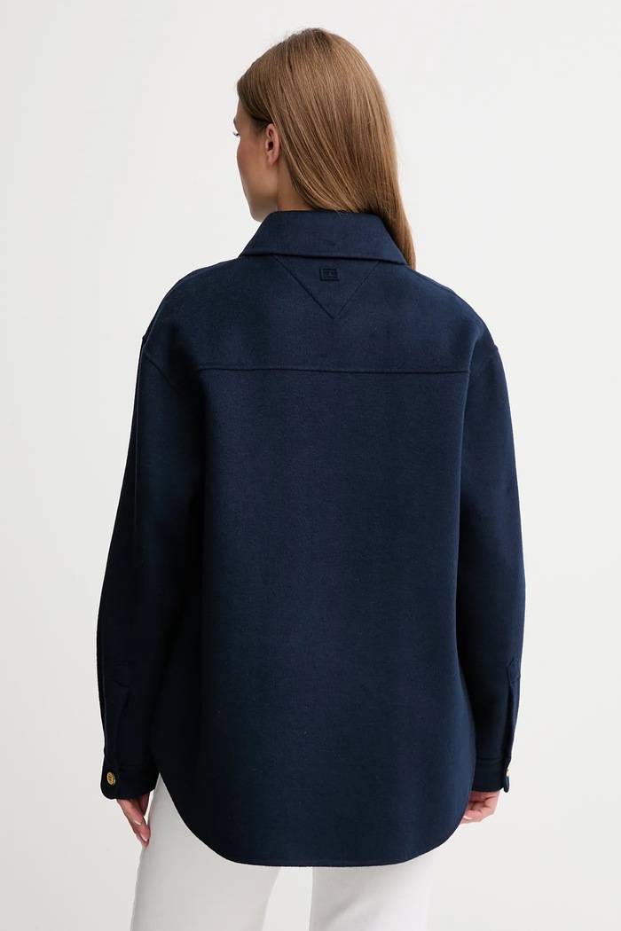 Îmbrăcăminte Tommy Hilfiger jachetă din amestec de lână WW0WW46558 bleumarin