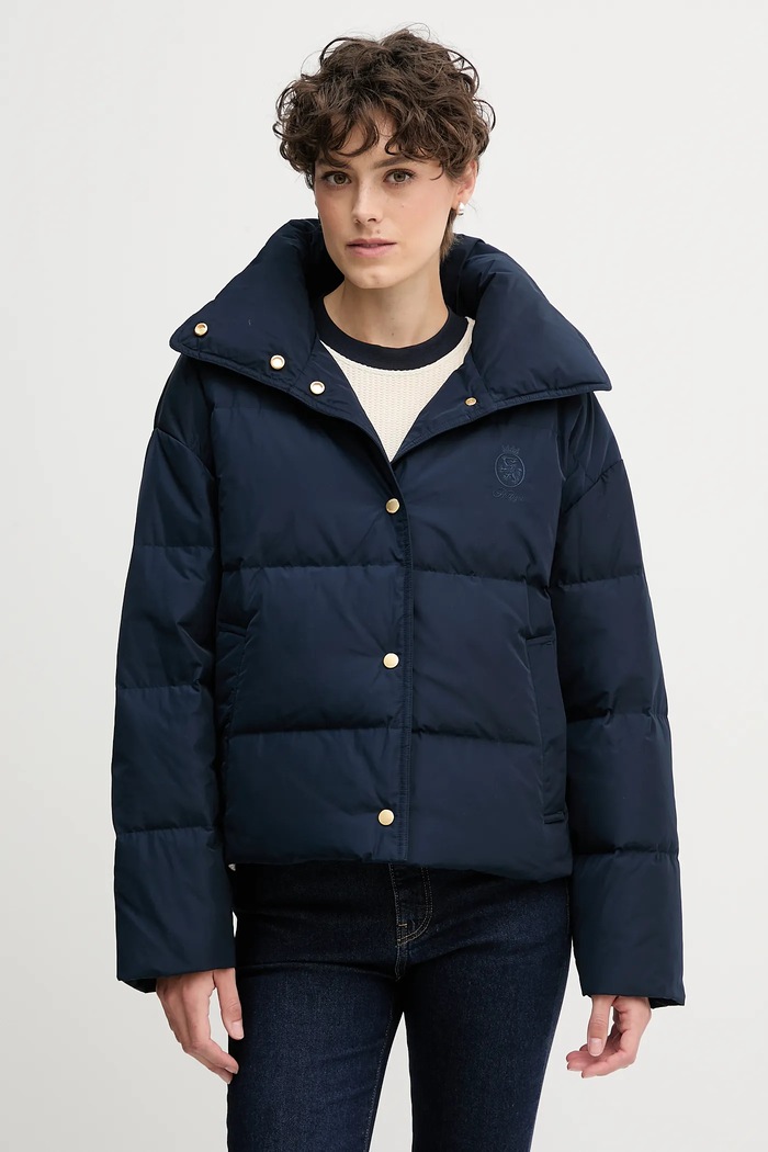 Páperová bunda Tommy Hilfiger oversize tmavomodrá WW0WW47294