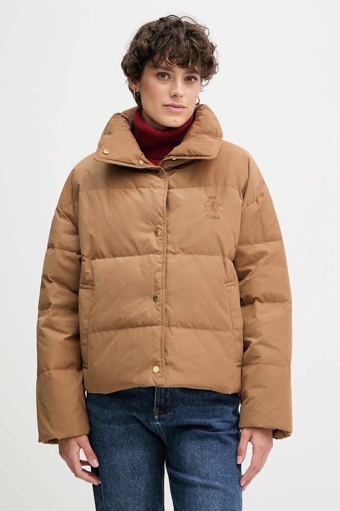 Tommy Hilfiger kurtka puchowa bez kaptura brązowy WW0WW47294