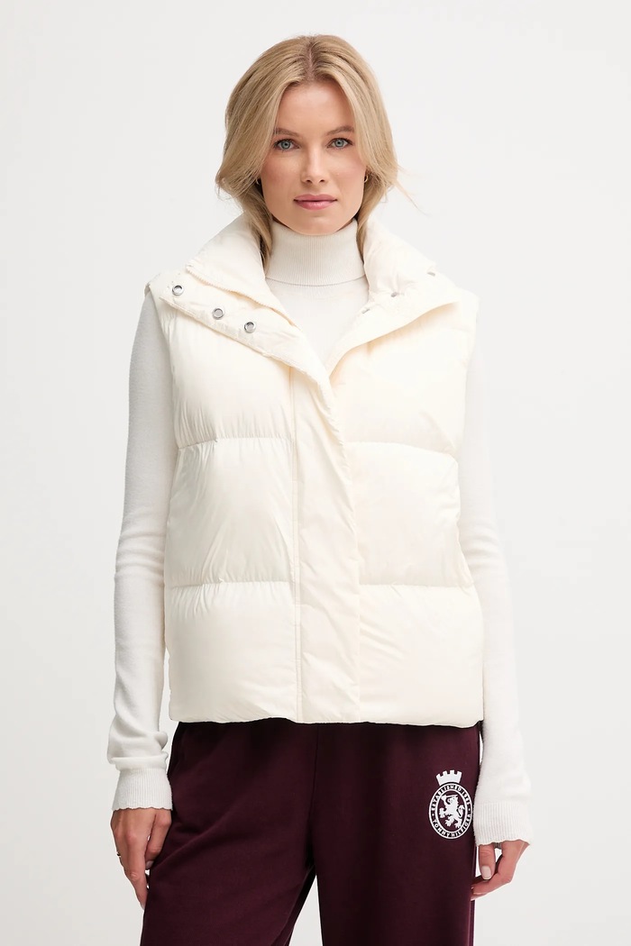Tommy Hilfiger bezrękawnik puchowy bez kaptura beżowy WW0WW45716