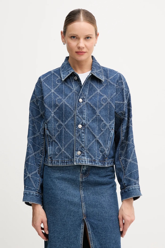 Rifľová bunda Calvin Klein Jeans bez kapucne modrá LV047D749G