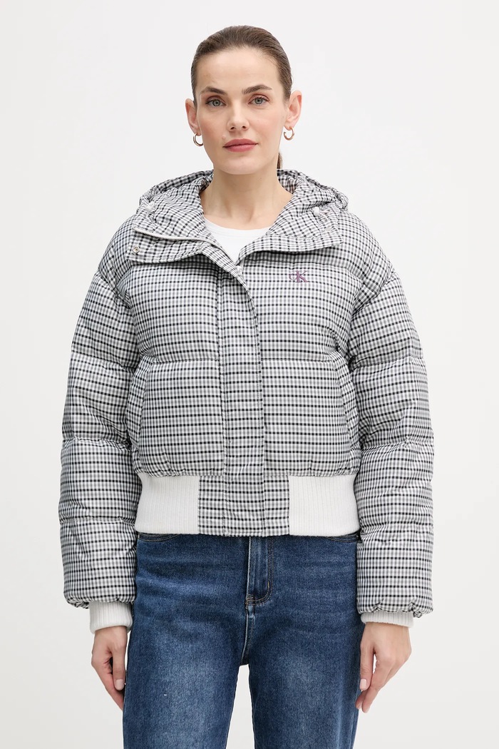 Páperová bunda Calvin Klein Jeans bomber sivá LV044D516G