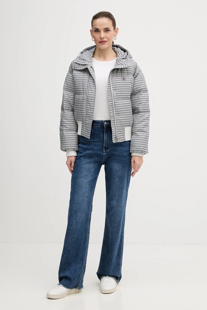 Páperová bunda Calvin Klein Jeans LV044D516G sivá AW25