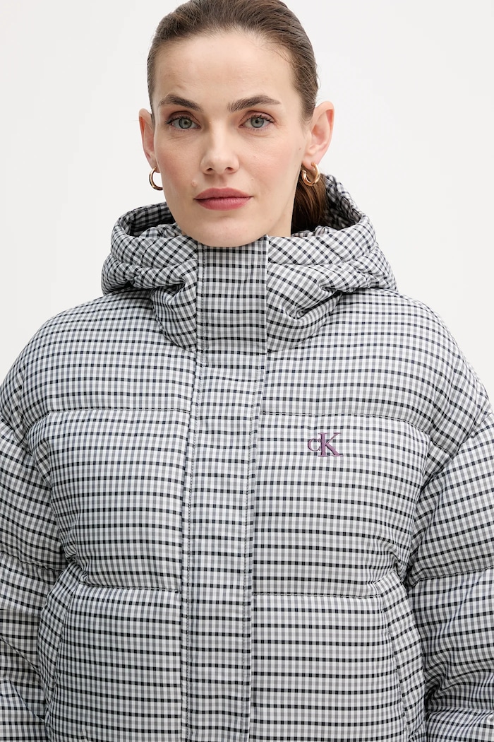 Páperová bunda Calvin Klein Jeans sivá LV044D516G