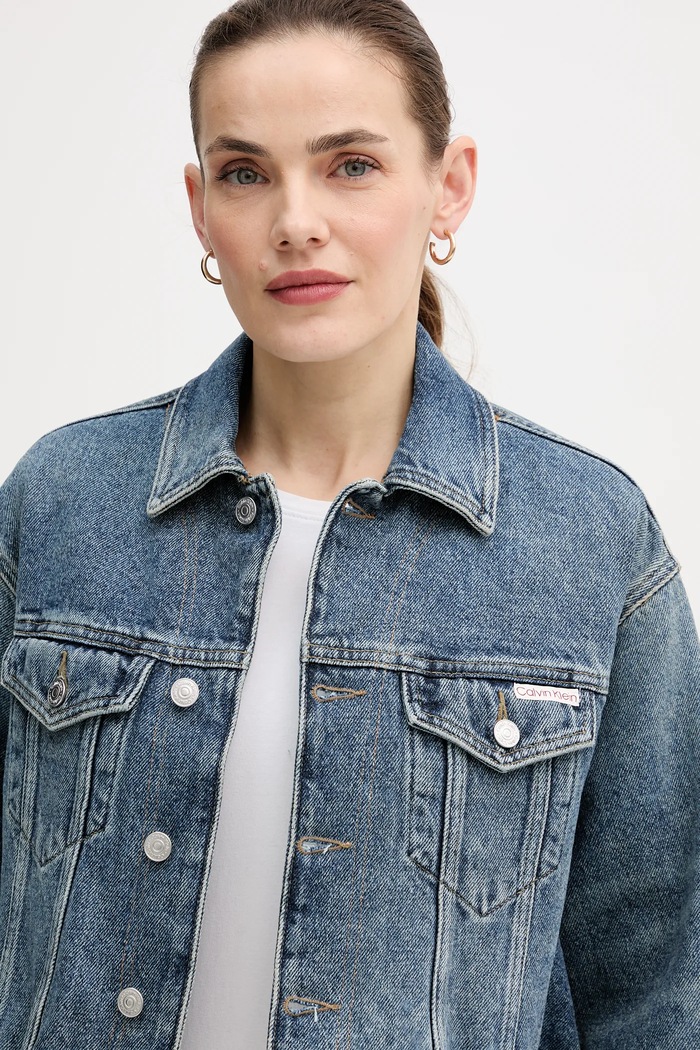 Bavlnená rifľová bunda Calvin Klein Jeans modrá LV047D725G