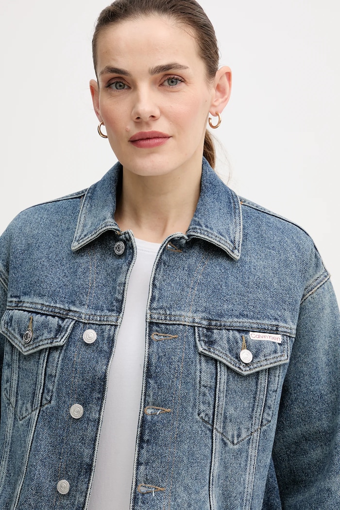 Bavlnená rifľová bunda Calvin Klein Jeans modrá LV047D725G