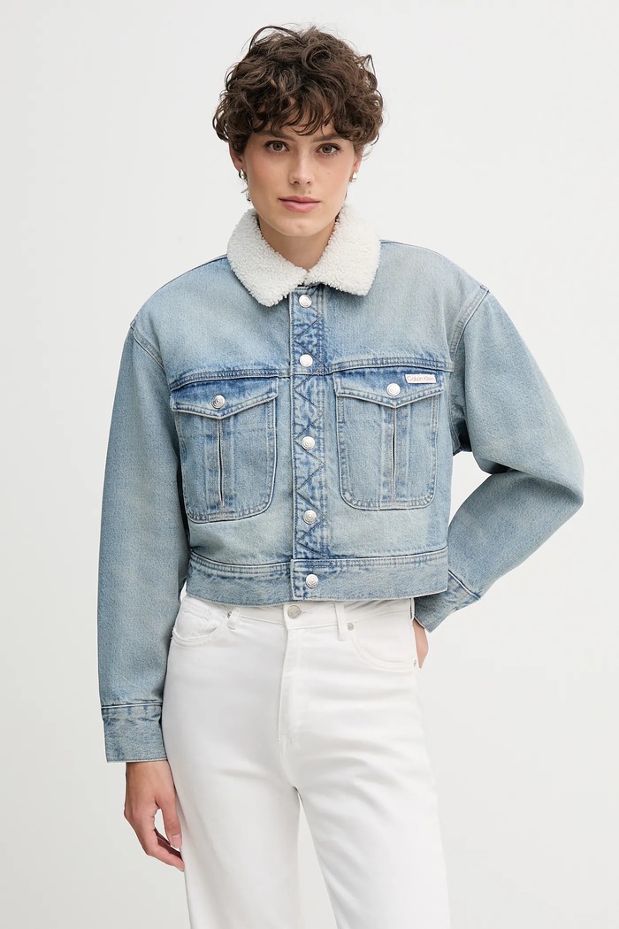 Džínová bunda Calvin Klein Jeans bez kapuce modrá LV047D736G