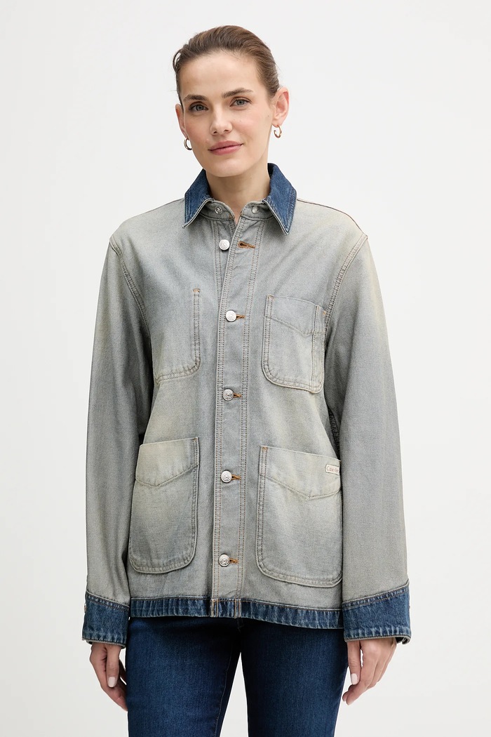 Calvin Klein Jeans pamut farmerdzseki nem bélelt kék LV047D753G