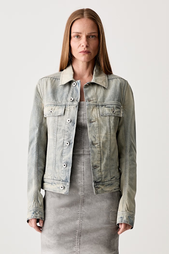 Rick Owens DRKSHDW Trucker Worker džínsová bunda dámska nezateplené sivá DS02E7701.DMP