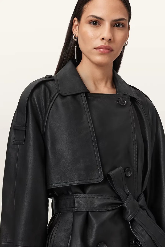 AllSaints trencz skórzany REED W035LD czarny NC25