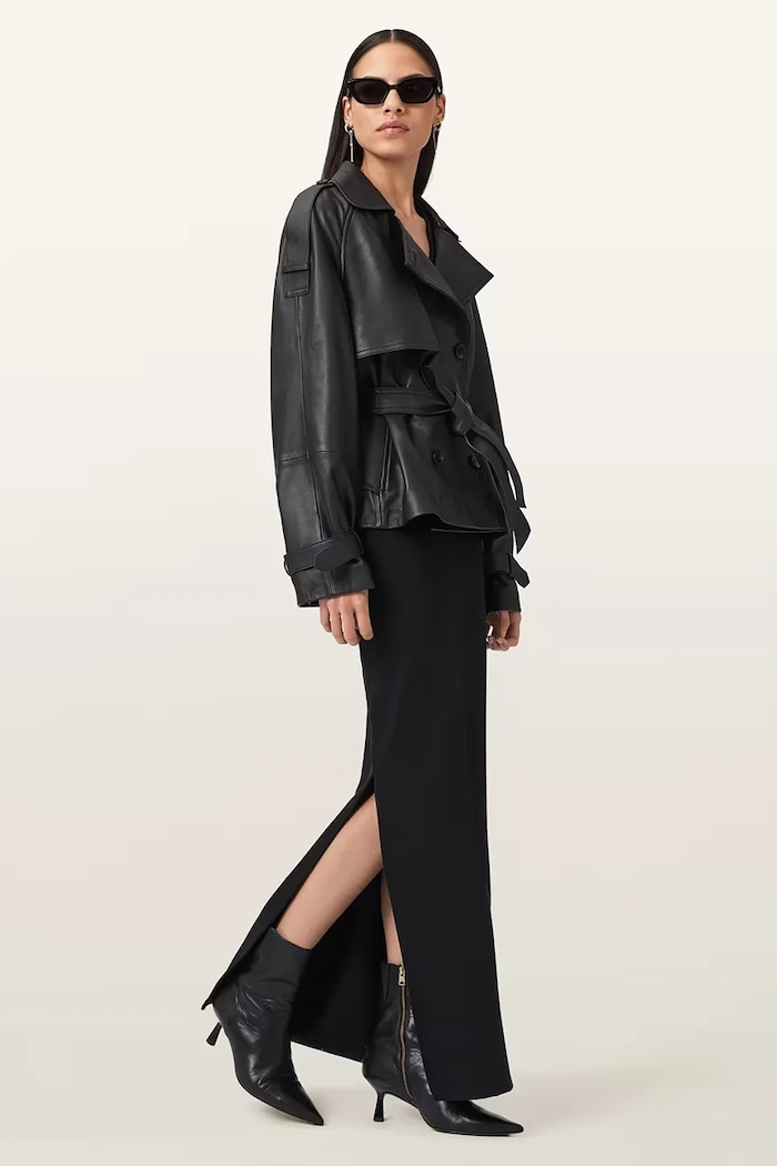 AllSaints trencz skórzany REED W035LD czarny
