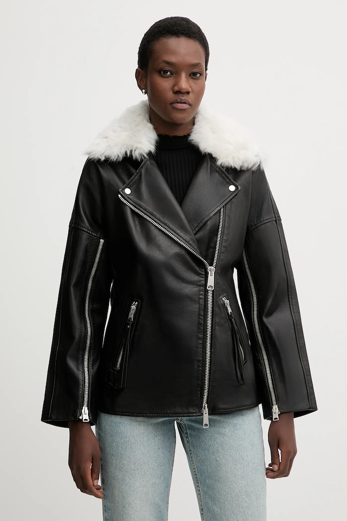 Kožená bunda AllSaints VENDRA čierna W021LD