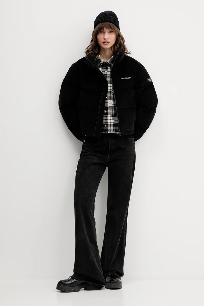 Guess Jeans kurtka sztruksowa W5BL17.W2061 czarny AW25