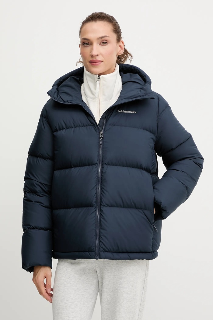 Pernata jakna Peak Performance Rivel s kapuljačom mornarsko plava G80551