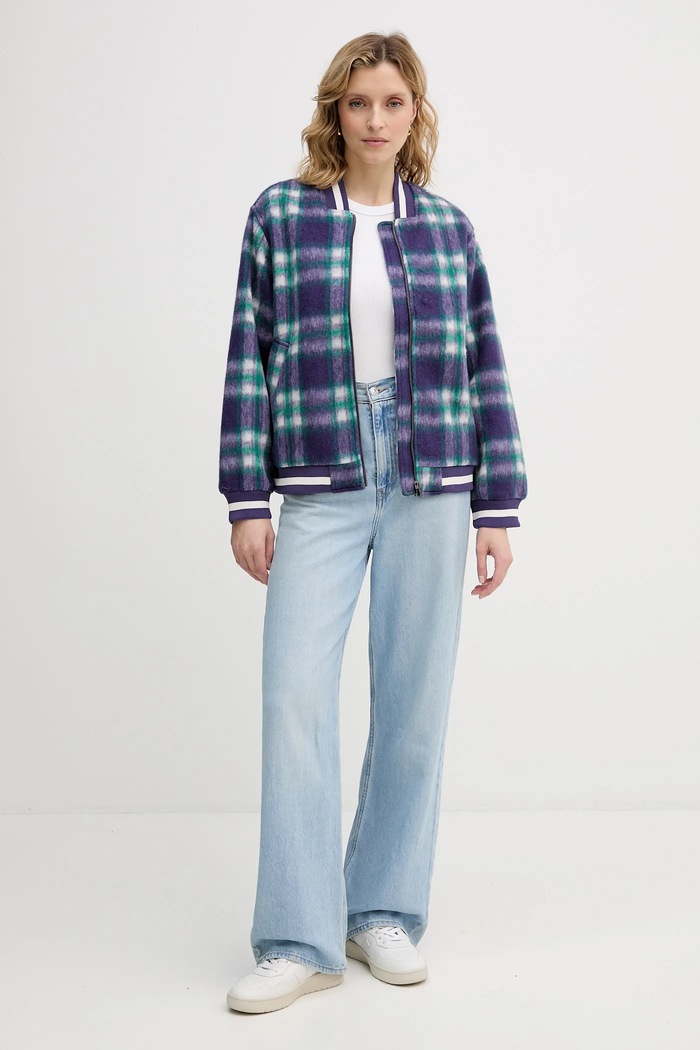 Bomber bunda s prímesou vlny United Colors of Benetton 20G9DN08S fialová AW25