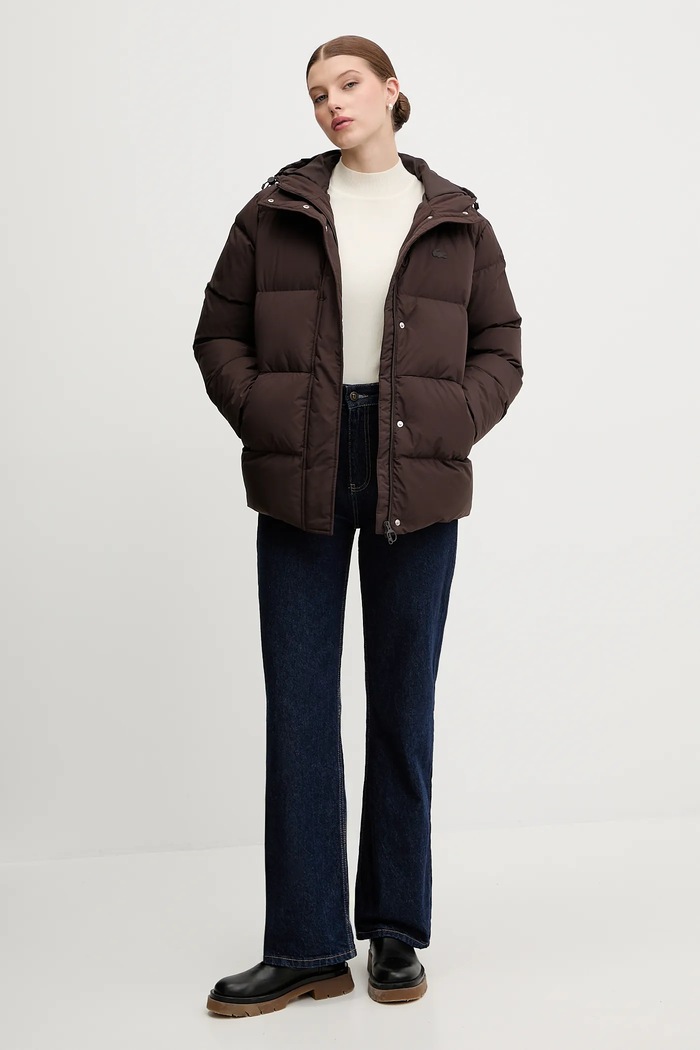 Μπουφάν με επένδυση από πούπουλα Lacoste BF2608 καφέ AW25