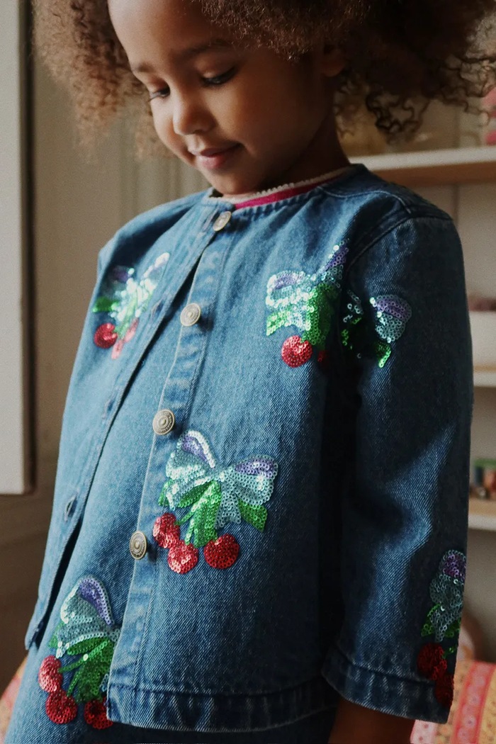 Konges Sløjd geacă de blugi pentru copii din bumbac MAGOT SEQUIN DENIM JACKET GOTS necaptusit bleumarin KS103890.9BYA
