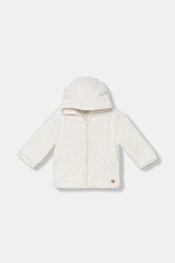 Detská fleecová mikina United Colors of Benetton s kapucňou biela 36BTA501T.W.Seasonal