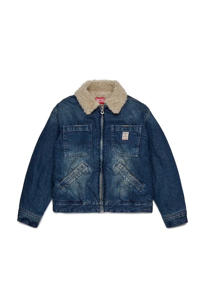 Detská bavlnená bunda Diesel JOMOX-FUR JACKET jemné zateplenie modrá J02506