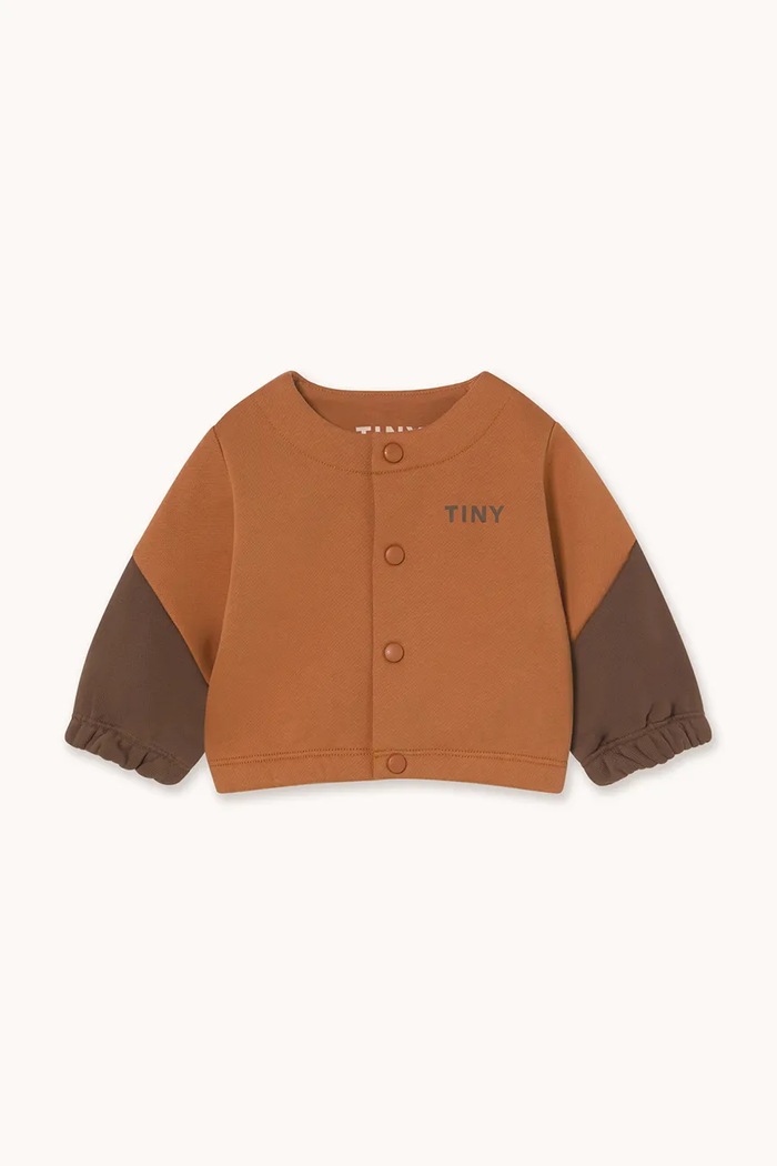 Tinycottons kurtka niemowlęca TINY COLOR BLOCK BABY JACKET bez kaptura brązowy AW25.276