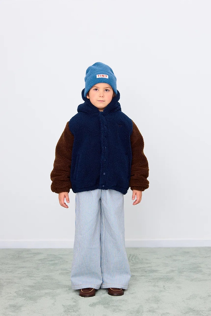 Tinycottons geacă copii COLOR BLOCK POLAR SHERPA HOODIE cu captuseala bleumarin AW25.362