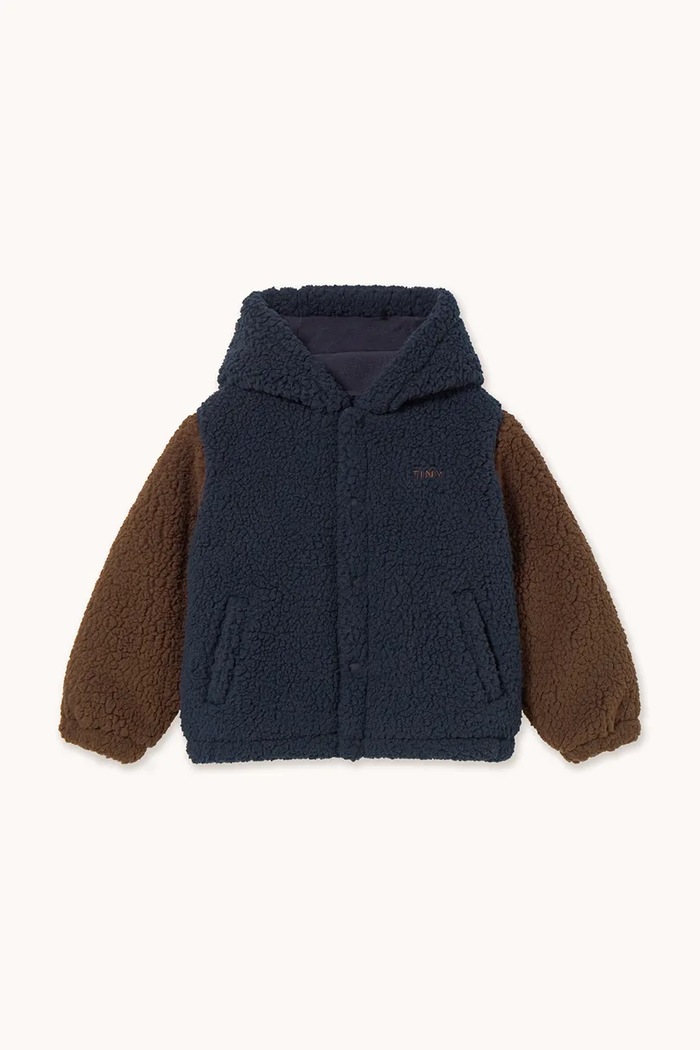Tinycottons geacă copii COLOR BLOCK POLAR SHERPA HOODIE AW25.362 bleumarin AW25