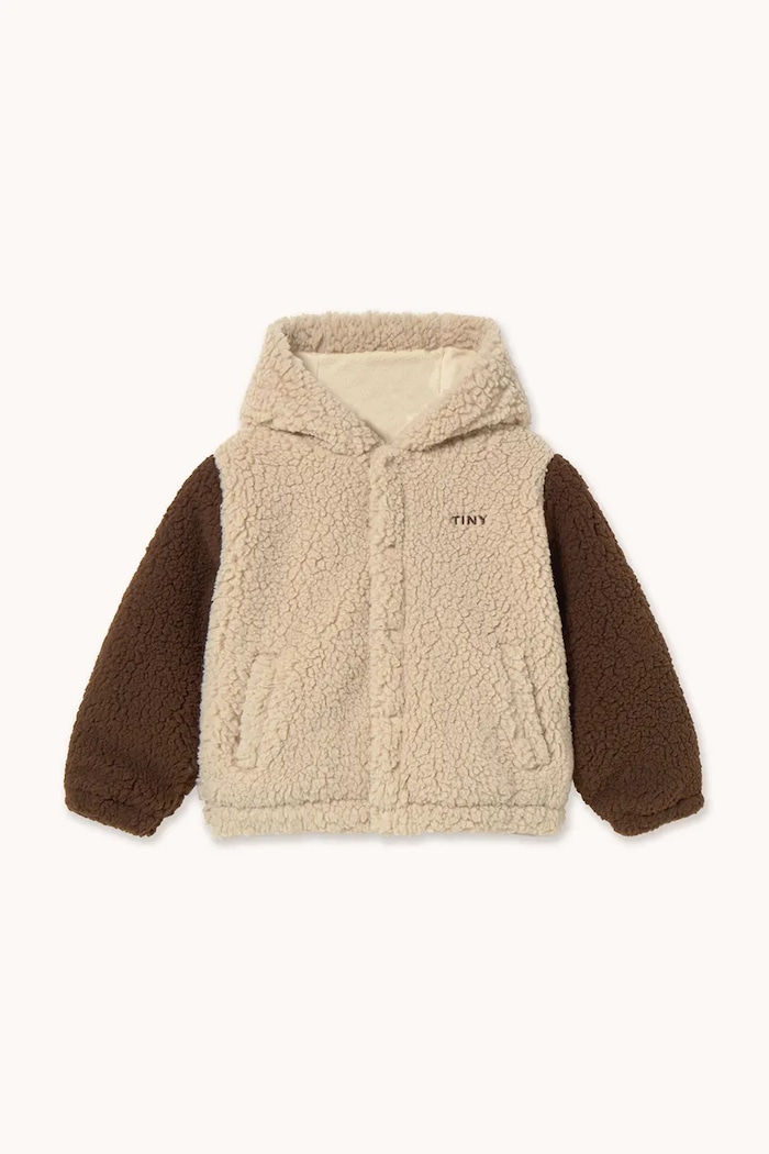 Παιδικό μπουφάν Tinycottons COLOR BLOCK POLAR SHERPA HOODIE AW25.362 μπεζ AW25