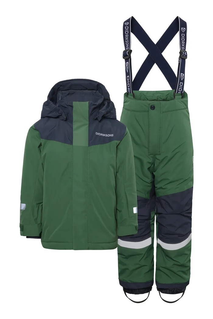 Detská bunda a nohavice Didriksons SKARE KIDS SET 504342.9BYA zelená AW25