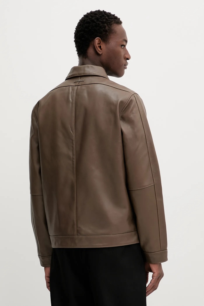 Odzież Calvin Klein kurtka skórzana LV04LB901G brązowy