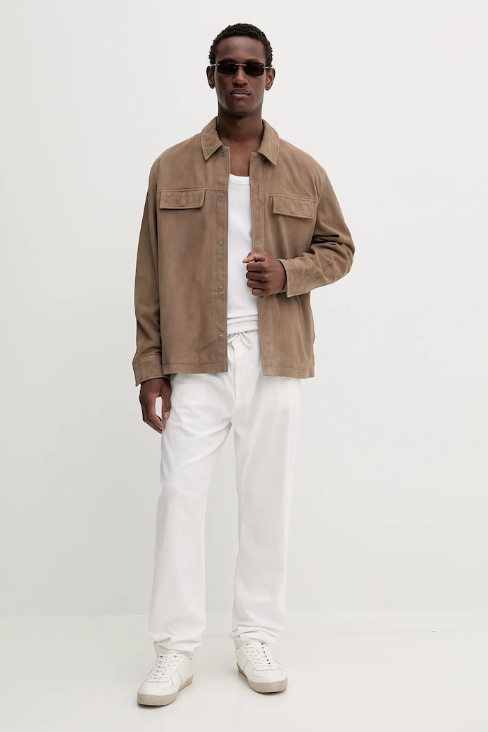 Calvin Klein kurtka zamszowa LV04LC425G beżowy AW25