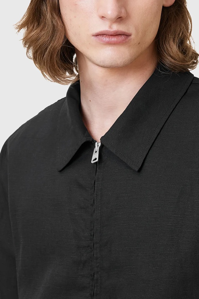 Σακάκι με λινό μείγμα AllSaints BRADNER M023OC μαύρο AW25