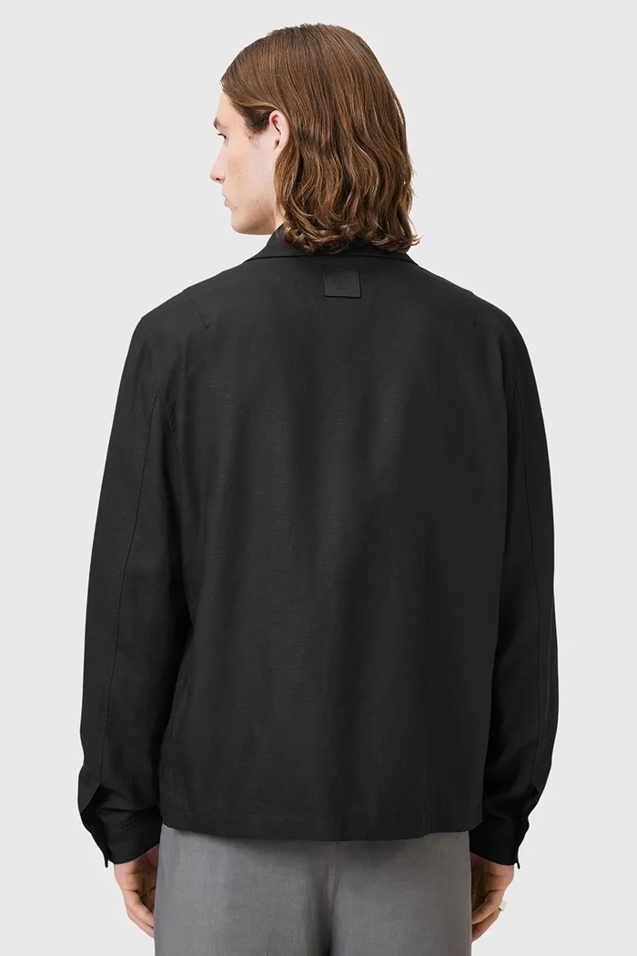 Σακάκι με λινό μείγμα AllSaints BRADNER M023OC μαύρο