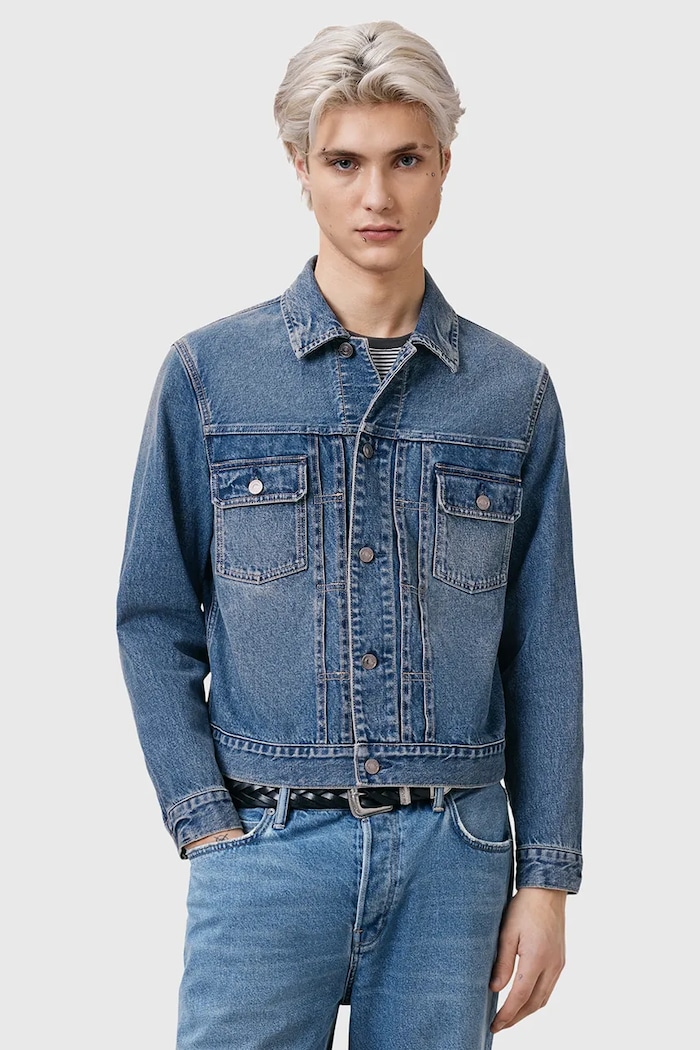AllSaints farmerdzseki férfi pamut EXILE nem bélelt kék M030OC