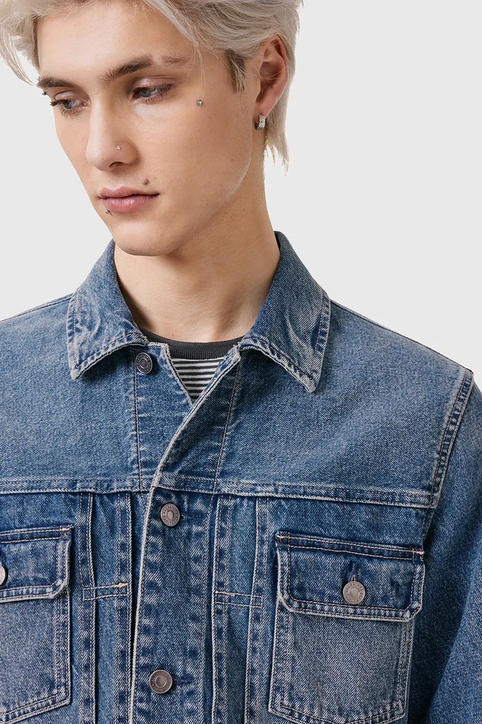 AllSaints farmerdzseki férfi pamut EXILE M030OC kék SS26