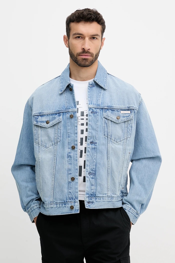 Bunda Calvin Klein Jeans bez kapucne modrá LV04RB794G