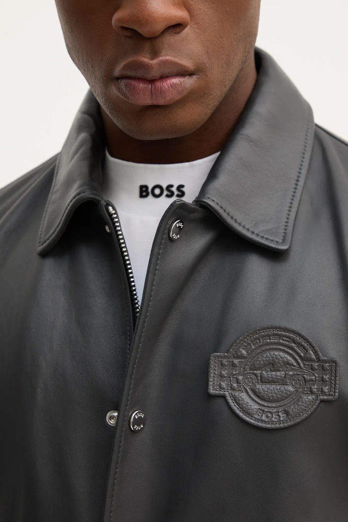Kožená bunda BOSS Meon_PS 50543223 sivá