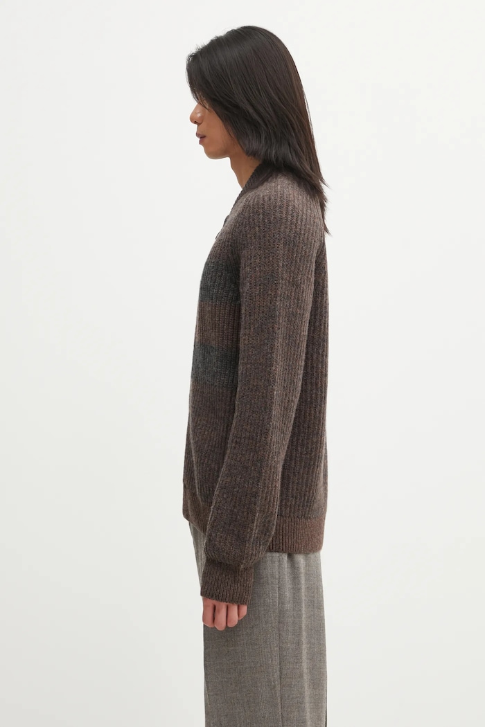 Vuneni kardigan Barbour x Paul Smith Knit Bomber MKN1695RU71 smeđa AW25